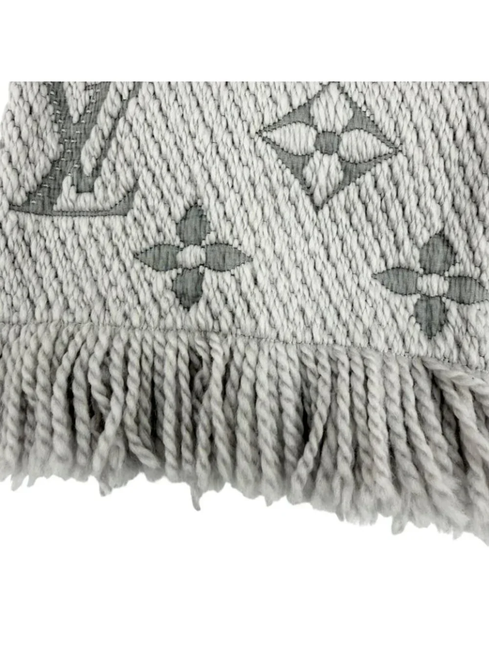 Louis Vuitton Echarpe Logo Mania Wool Silk Gripe Loulou Fringe Scarf